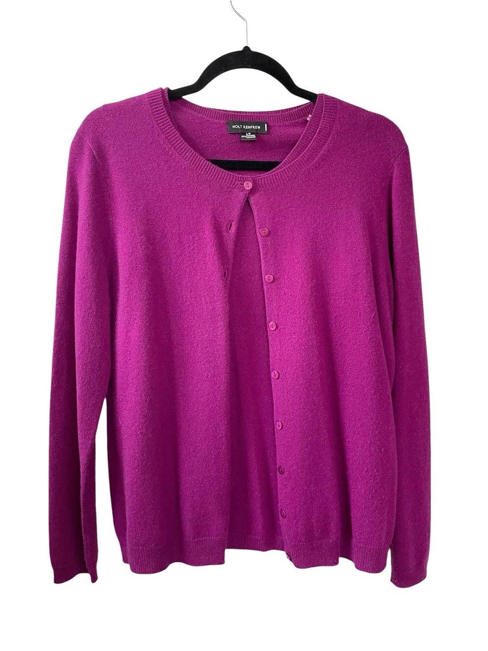 HOLT RENFREW Cashmere Crewneck Button Cardigan Sweater Magenta Purple L - Picture 7 of 8